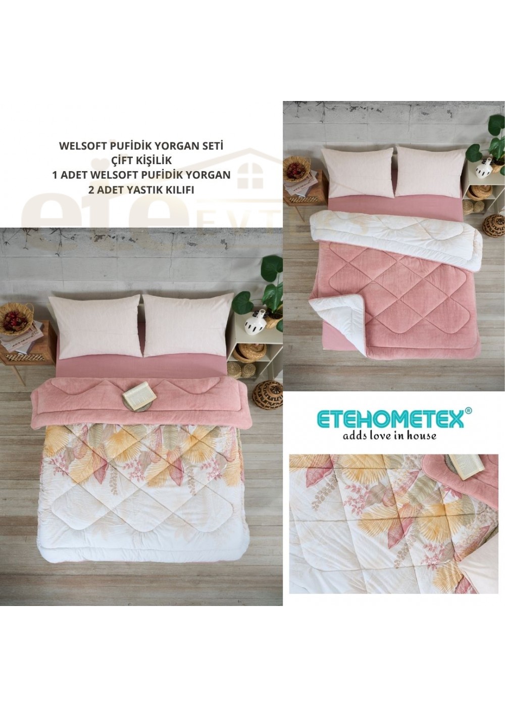 ETE HOMETEX ÇİFT KİŞİLİK LÜX WELSOFT YORGAN 195X215CM ALENA PUDRA 8696474231939